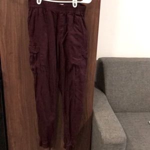 Plum joggers with lots of pockets